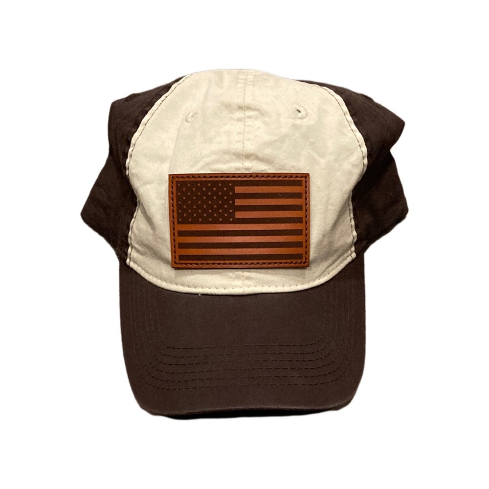 NWT USA American Flag Leather‎ Patch Adjustable Hat